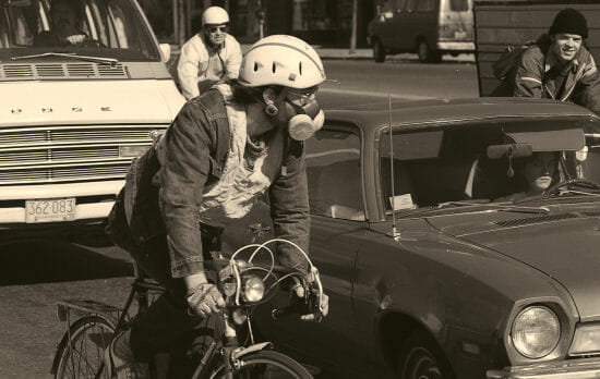 Should bicyclists wear face masks? The author wore one in 1978.