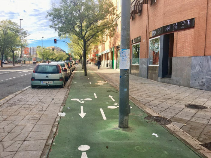 Sidewalk bikeway in Seville, Spain