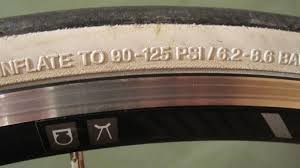 PSI notation on bicycle tire. Too soft is unsafe, too hard is uncomfortable
