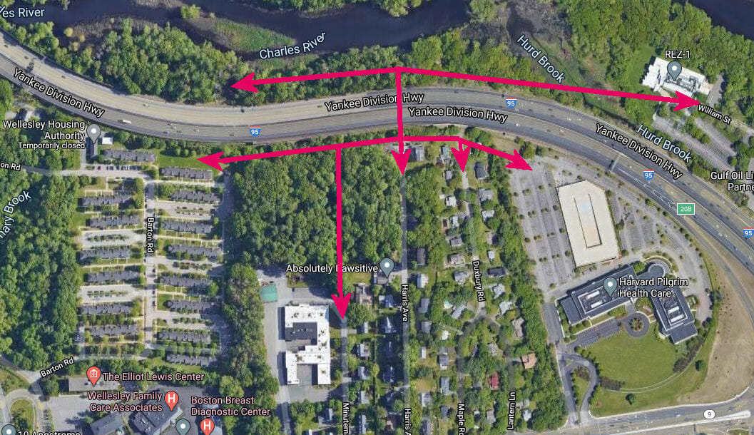 Paths to provide alternative access and open up a riverfront park