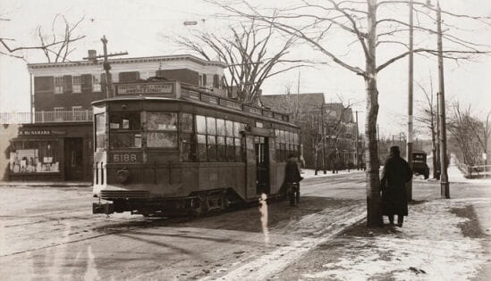 Trolley on the Worcester Turnpike in Brookline