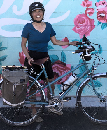 Pamela Murray with her bicycle set up for practical use